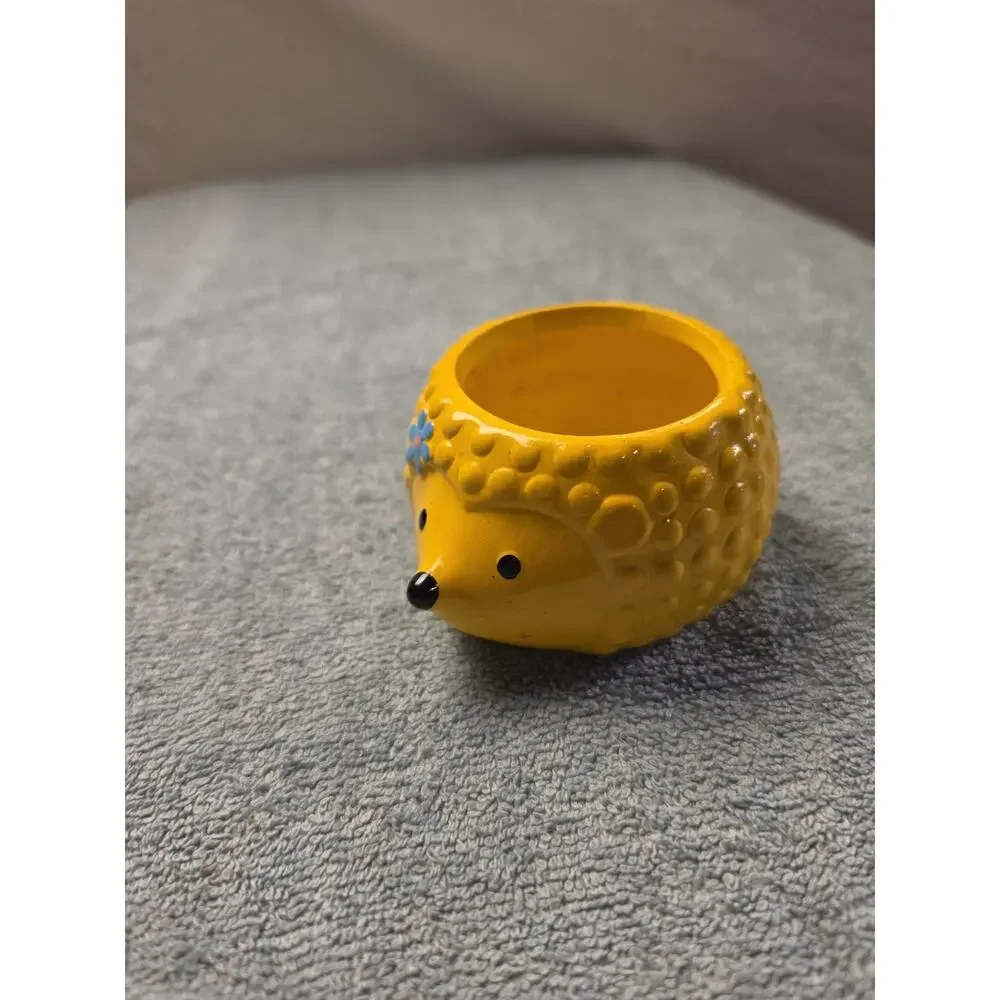 Vintage Rocket Farms Yellow Hedgehog Ceramic Mini Planter Succulent Pot Blue...